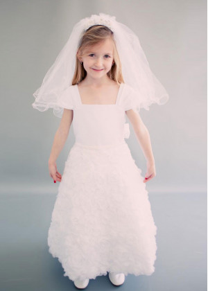 Square Neck Satin Rosette Flower Girl Dress Baby Girl Baptism Dress
